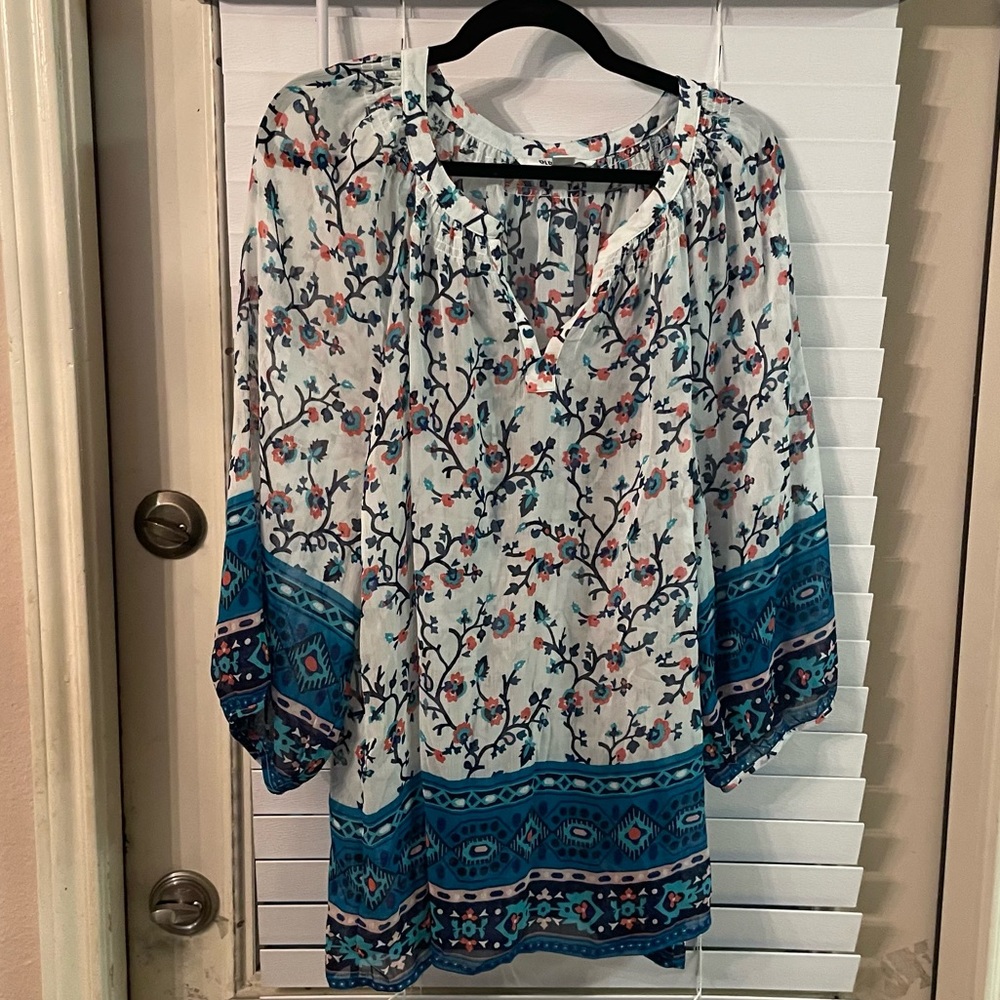 Old Navy Floral Blouse - Blue and White